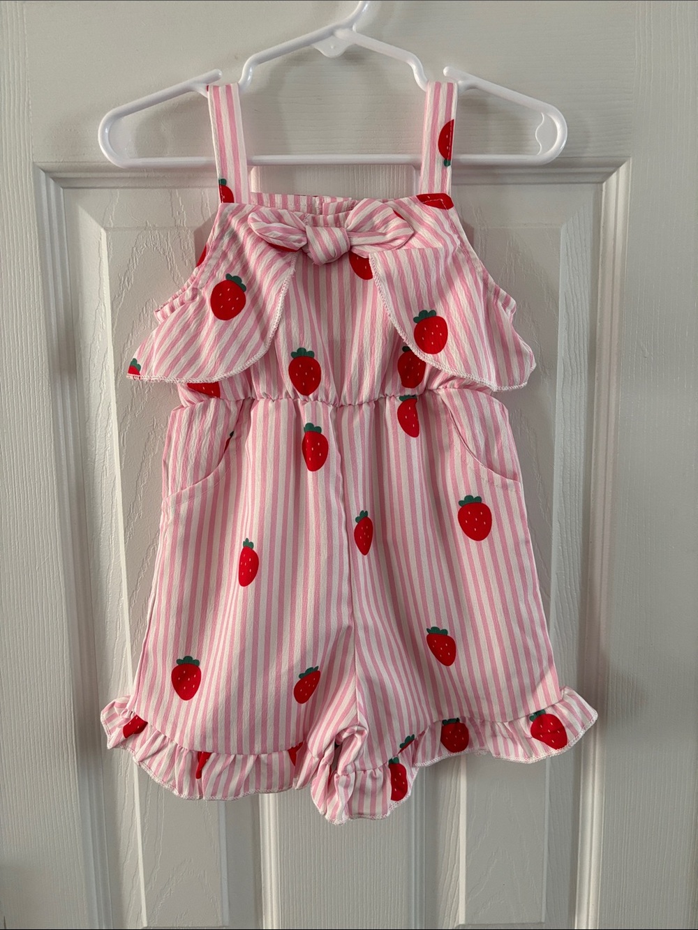 Pink Strawberry Print Girls' Romper